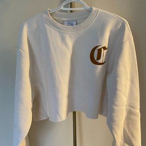 Medium Champion Old-English Cropped Crewneck in Off-White